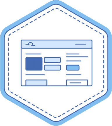 Icon of a web page layout inside a hexagon badge, representing an online platform to find local painting contractors