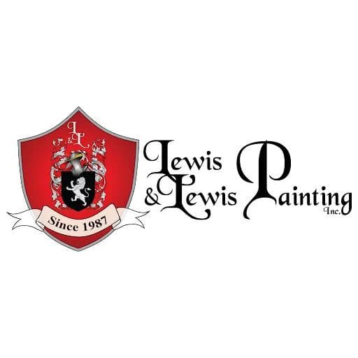 This is an image from Lewis And Lewis Painting company, located in Ormond Beach, FL. The image is a Lewis & Lewis Painting Inc. logo featuring a red and black family crest with white lion emblem and 'Since 1987' banner