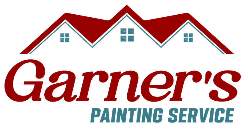 This is an image from Garner’s Painting Service, located in North Carolina. The logo for Garner’s Painting Service features red stylized rooflines with window icons above bold red and blue text, representing a professional residential painting company.