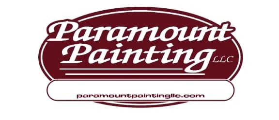 This is an image from Paramount Painting LLC, located in Indiana. The logo features the Paramount Painting LLC name in a bold maroon and white design, representing a professional residential and commercial painting company.