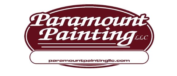This is an image from Paramount Painting LLC, located in Indiana. The logo features the Paramount Painting LLC name in a bold maroon and white design, representing a professional residential and commercial painting company.