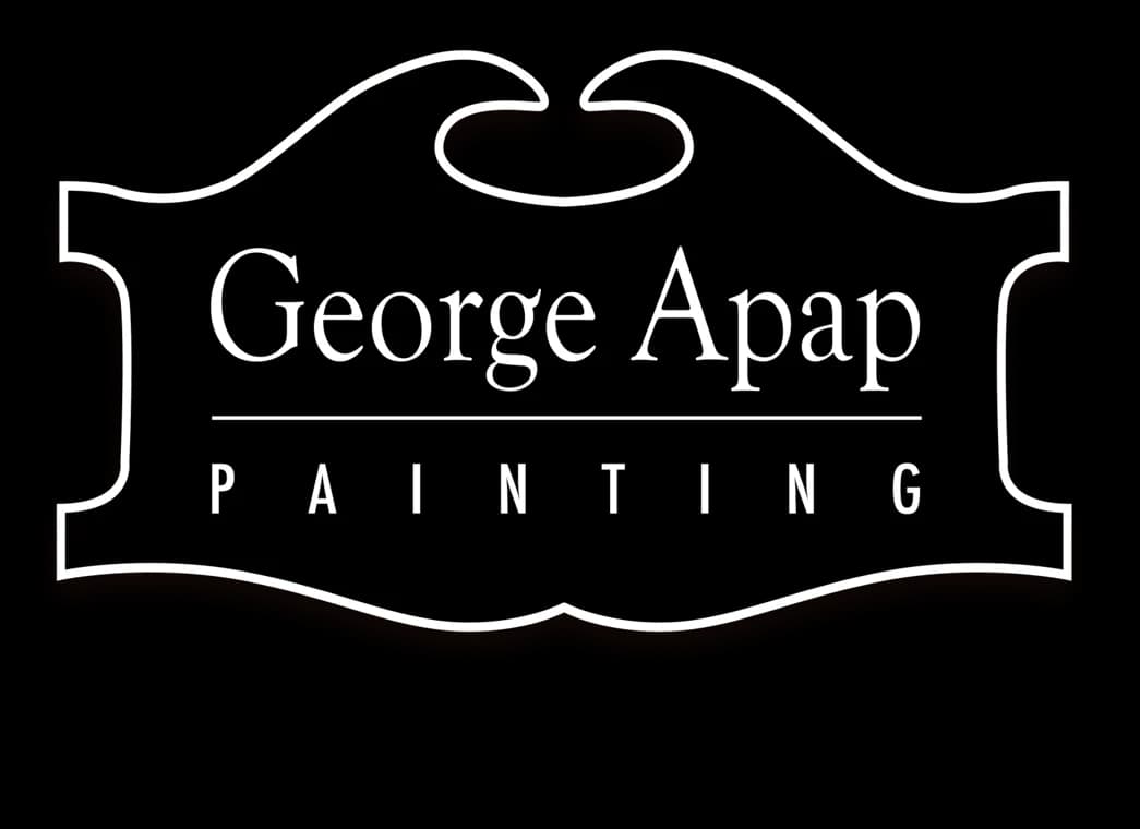 This is an image from George Apap Painting, located in New York. The logo for George Apap Painting features white serif lettering centered on a black, ornate plaque-shaped background.