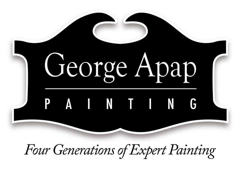 This is an image from George Apap Painting, located in New York. The logo for George Apap Painting features white serif lettering centered on a black, ornate plaque-shaped background.