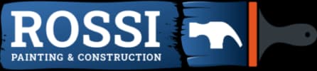 This is an image from Rossi Painting & Construction, located in California. The logo for Rossi Painting & Construction features bold white lettering on a blue background with a stylized paint roller graphic representing professional painting and construction services.