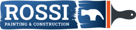 This is an image from Rossi Painting & Construction, located in California. The logo for Rossi Painting & Construction features bold white lettering on a blue background with a stylized paint roller graphic representing professional painting and construction services.