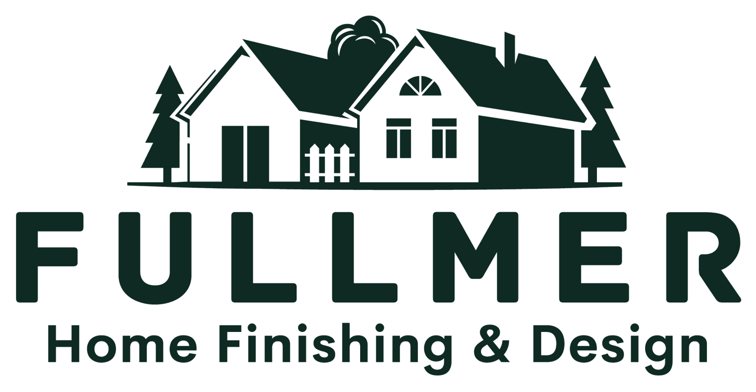 This is an image from Fullmer Home Finishing & Design, located in Pennsylvania. The logo for Fullmer Home Finishing & Design features a stylized home silhouette with trees above bold green text.