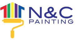 Logo of N&C Painting, featuring a colorful paint roller design with bold text emphasizing painting services.