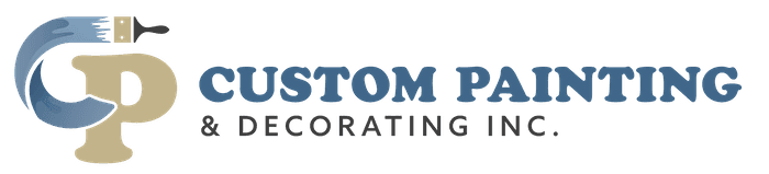 This is an image from Custom Painting & Decorating Inc, located in California. The logo for Custom Painting & Decorating Inc. features stylized gold and blue lettering with a paintbrush graphic integrated into the design, representing professional painting and decorating services.