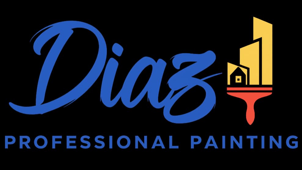 This is an image from Diaz Pro Painting, located in California. The logo for Diaz Pro Painting features stylized blue lettering with a paint roller graphic and bold text highlighting professional painting services.