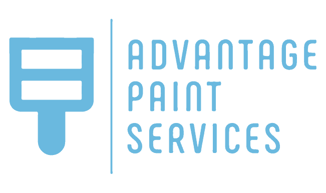 This is an image from Advantage Paint Services, located in New York. The logo for Advantage Paint Services features a stylized paint roller icon and modern blue lettering on a dark background.