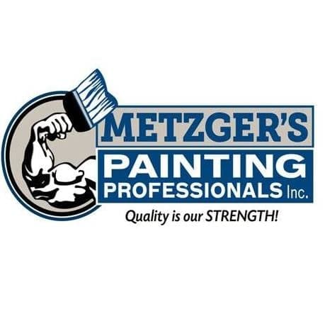 This is an image from Metzger's Painting Professionals, located in Arizona. The logo for Metzger's Painting Professionals features a flexed arm holding a paintbrush alongside bold blue text with the tagline 'Quality is our STRENGTH!' on a gray circular background.