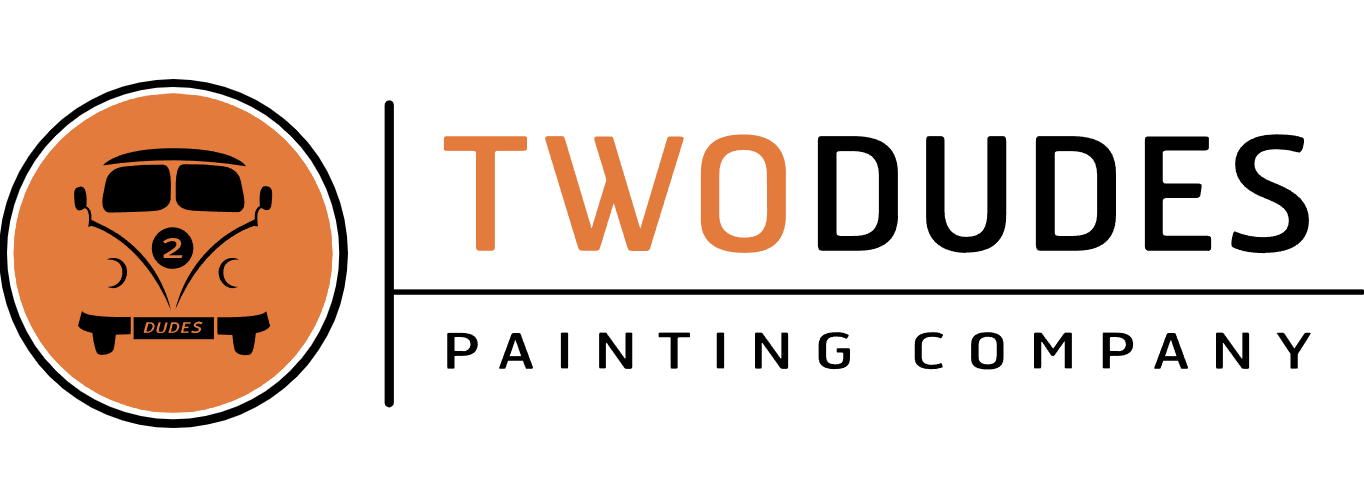 This is an image from Two Dudes Painting Company, located in Pennsylvania. The logo for Two Dudes Painting Company features an orange circular emblem with a stylized van icon and bold black and orange text reading the company name.