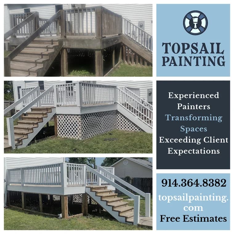 This is an image from Topsail Painting, located in North Carolina. This is a kitchen cabinet transformation by Topsail Painting, showing a dark brown cabinet set repainted to a lighter beige-gray for a refreshed look.