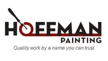 This is an image from Hoffman Painting, located in New York. The logo for Hoffman Painting features bold black and red lettering with a paint roller forming part of the letter 'H' and a red underline accent.