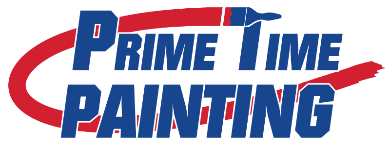 This is an image from Prime Time Painting, located in Illinois. The logo for Prime Time Painting features bold blue company text with a red swoosh and paintbrush graphic.