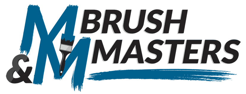 This is an image from Brushmasters and Pressure Washing, located in Florida. The logo for Brushmasters and Pressure Washing features bold black and white text with a blue background and a paintbrush graphic.