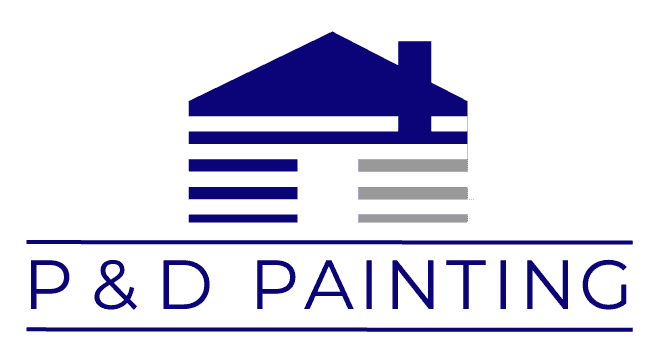 This is an image from P & D Painting, located in Ohio. The logo for P & D Painting features a stylized house icon with clean horizontal lines and bold lettering representing professional residential painting services.