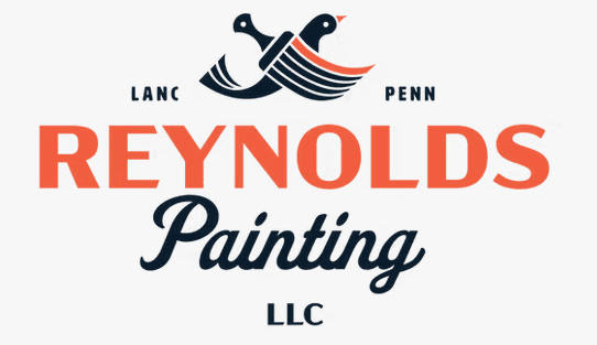 This is an image from Reynolds Painting LLC company, located inLancastera, PA. The image is a Reynolds Painting LLC logo featuring two stylized birds and bold orange and navy lettering, based in Lancaster, Pennsylvania