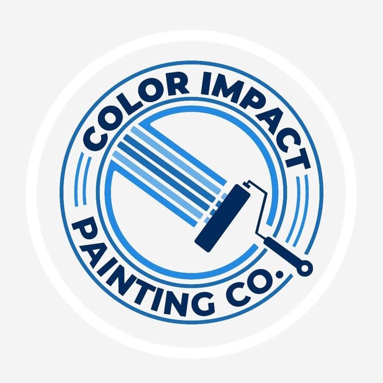 Logo for Color Impact Painting Co., featuring a blue circular design with a paint roller graphic and the company name in bold lettering.