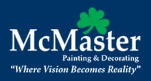 This is an image from McMaster Painting & Decorating, located in Illinois. The logo for McMaster Painting & Decorating features white lettering on a blue background with a green shamrock graphic and the slogan 'Where Vision Becomes Reality.