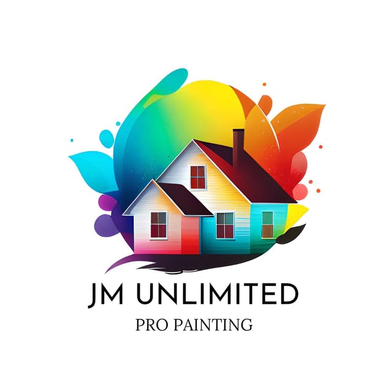 This is an image from JM Unlimited Pro Painting, located in Florida. The logo for JM Unlimited Pro Painting features a colorful house graphic with a rainbow paint splash background.