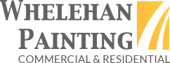 This is an image from Whelehan Painting, located in New York. The logo for Whelehan Painting features the company name in green serif lettering beside a yellow square with three curved green lines.
