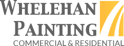 This is an image from Whelehan Painting, located in New York. The logo for Whelehan Painting features the company name in green serif lettering beside a yellow square with three curved green lines.