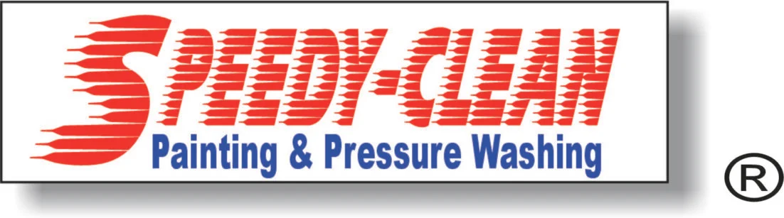 This is an image from Speedy-Clean Painting & Pressure Washing, located in California. The logo for Speedy-Clean Painting & Pressure Washing features bold red lettering with motion-style accents and blue text emphasizing professional painting and pressure washing services.