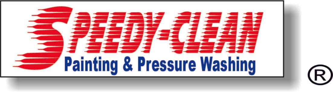 This is an image from Speedy-Clean Painting & Pressure Washing, located in California. The logo for Speedy-Clean Painting & Pressure Washing features bold red lettering with motion-style accents and blue text emphasizing professional painting and pressure washing services.