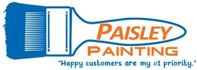 This is an image from Paisley Painting, located in Florida. The logo for Paisley Painting features a paintbrush graphic with blue and orange text and a customer-focused slogan.