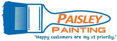 This is an image from Paisley Painting, located in Florida. The logo for Paisley Painting features a paintbrush graphic with blue and orange text and a customer-focused slogan.