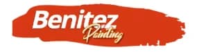 Logo for Benitez Painting, a painting company in Raleigh, North Carolina. The mark shows white lettering on a red paint-stroke background.
