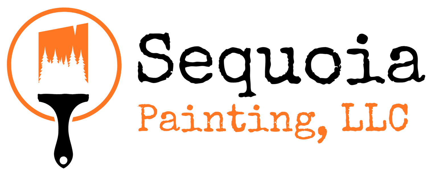 This is an image from Sequoia Painting, located in California. The image shows the logo for Sequoia Painting, LLC, featuring an orange circular emblem with stylized trees and bold orange text on a black background.