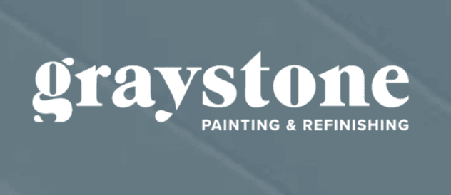 This is an image from Graystone Painting & Refinishing, located in Kansas. The logo for Graystone Painting & Refinishing features clean white serif lettering spelling “graystone” on a muted gray-blue background, with smaller uppercase text reading “Painting & Refinishing” beneath the company name.