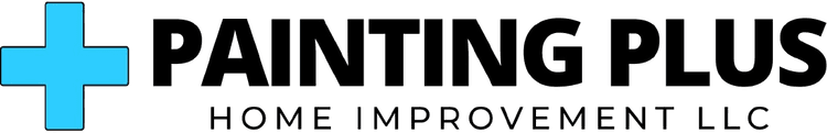 Logo of Painting Plus Home Improvement LLC, featuring a bold blue plus sign alongside the company name in black text, emphasizing their painting and home improvement services.