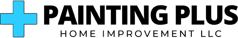 Logo of Painting Plus Home Improvement LLC, featuring a bold blue plus sign alongside the company name in black text, emphasizing their painting and home improvement services.
