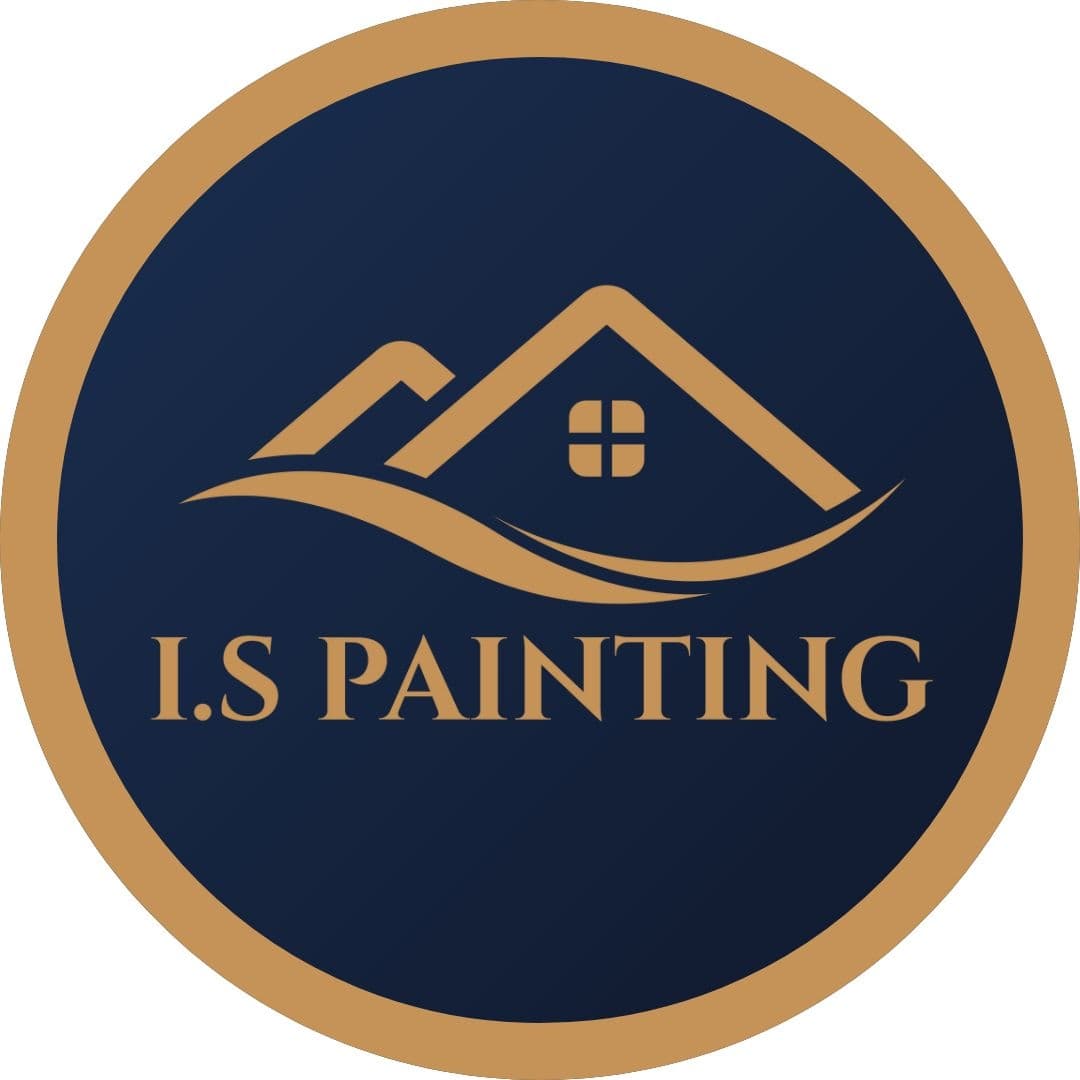 This is an image from I.S. Painting Corp, located in Massachusetts. The logo for I.S. Painting Corp features a gold house roofline and wave design on a dark blue circular background with gold text.