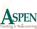 This is an image from Aspen Painting & Wallcovering, located in Pennsylvania. The logo for Aspen Painting & Wallcovering features a stylized letter A with teal company lettering and orange wallcovering text.