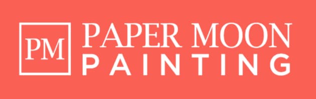 This is an image from Paper Moon Painting, located in Texas. The logo for Paper Moon Painting features a clean, modern design with the initials “PM” inside a square icon alongside bold white lettering on a coral background.