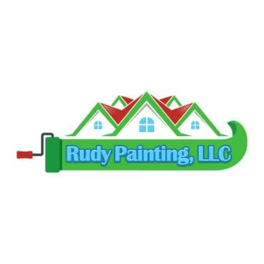 This is an image from Rudy Painting, LLC, located in Pennsylvania. The logo for Rudy Painting, LLC features a green paint roller with stylized houses above it and bold blue and green company lettering.