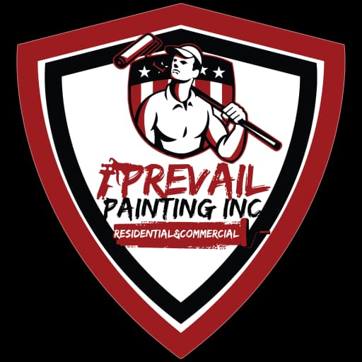 This is an image from Prevail painting Inc, located in California. This is the official logo of Prevail Painting Inc., a professional residential and commercial painting company in California. The logo features a shield emblem with a painter holding a roller, bold red, black, and white colors, and the company name prominently displayed.