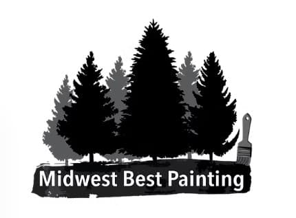 This is an image from Midwest Best Painting, located in Wisconsin. The logo for Midwest Best Painting features silhouetted evergreen trees, a paintbrush graphic, and bold black and gray text, representing craftsmanship and residential painting services.