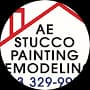 "This is an image from AE Stucco Painting Remodeling, located in Texas. The logo for AE Stucco Painting Remodeling features a red roofline graphic above black text displaying the company name and phone number."