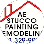 "This is an image from AE Stucco Painting Remodeling, located in Texas. The logo for AE Stucco Painting Remodeling features a red roofline graphic above black text displaying the company name and phone number."