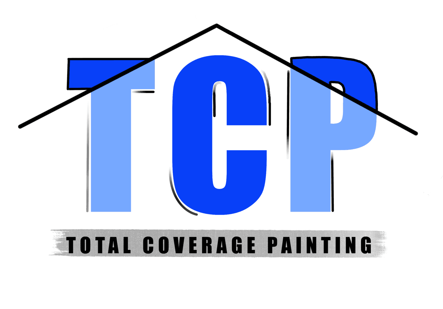 This is an image from Total Coverage Painting, located in Illinois. The logo for Total Coverage Painting features bold blue TCP lettering with a roofline graphic above the company name.