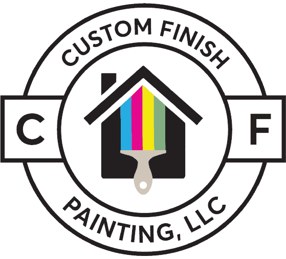 This is an image from Custom Finish Painting, LLC, located in Missouri. The logo for Custom Finish Painting, LLC features a circular badge design with a house icon and a multicolored paintbrush graphic at the center.