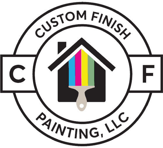 This is an image from Custom Finish Painting, LLC, located in Missouri. The logo for Custom Finish Painting, LLC features a circular badge design with a house icon and a multicolored paintbrush graphic at the center.