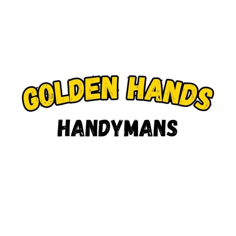 This is an image from Golden Hands Handymans company, located in Windermere, FL. The image is a Golden Hands Handymans logo with bold yellow and black distressed text on white background