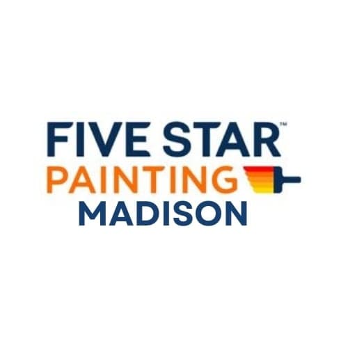 This is an image from Five Star Painting of Madison, located in Wisconsin. The logo for Five Star Painting of Madison features bold blue and orange text with a paint roller graphic representing the painting company brand.