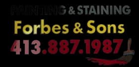 This is an image from Forbes & Sons Painting & Staining, located in Massachusetts. The logo for Forbes & Sons Painting & Staining features bold yellow and white lettering with a red paintbrush graphic and the company phone number displayed prominently